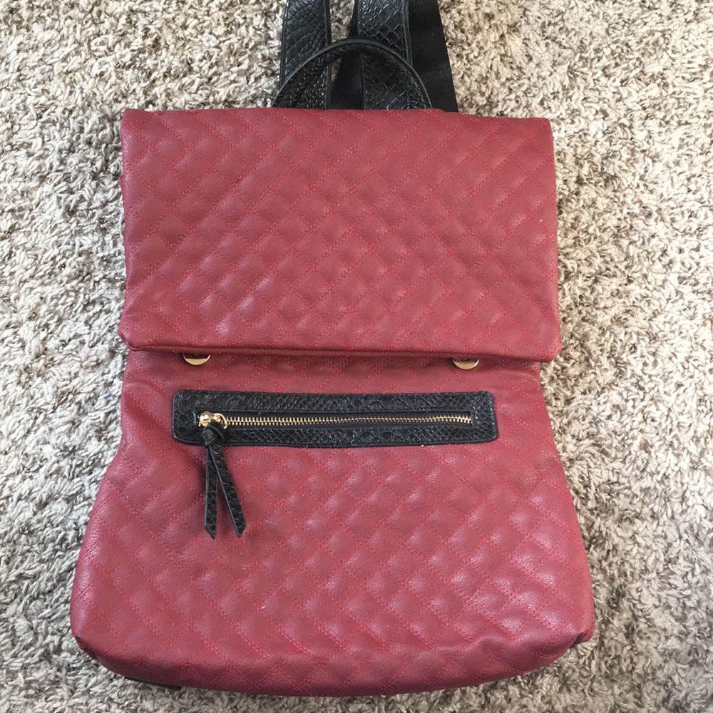 Maroon faux leather quilted backpack, brand new!